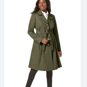 Jones New York Collection Women's Olive Green Trench Coat Waterproof